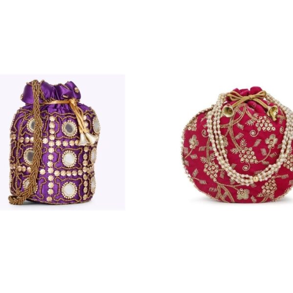 Combo - Designer Embroidered Potli Bag - Purple & Pink